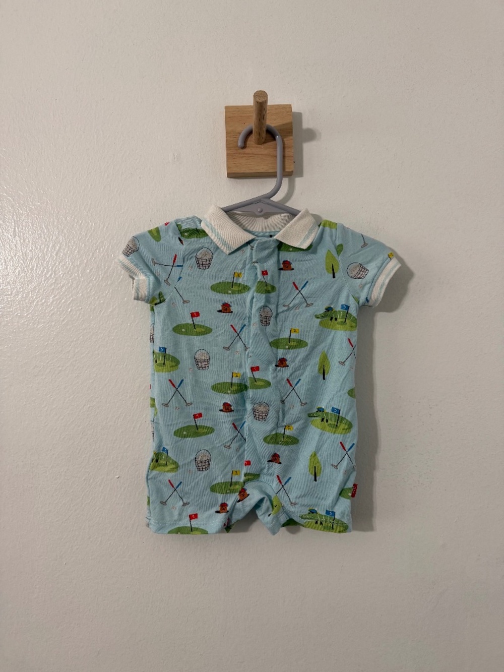 Boys' Gopher It Magnetic Short Sleeved Polo Romper Golf Print 0-3 Months Boys